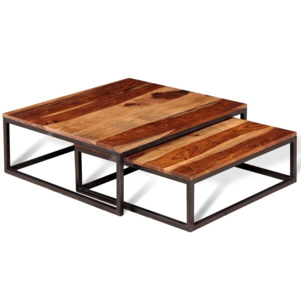 vidaXL Two Piece Nesting Coffee Table Set Solid Sheesham Wood - Image 4