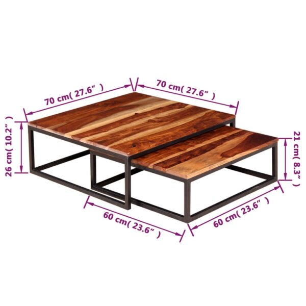 vidaXL Two Piece Nesting Coffee Table Set Solid Sheesham Wood - Image 10