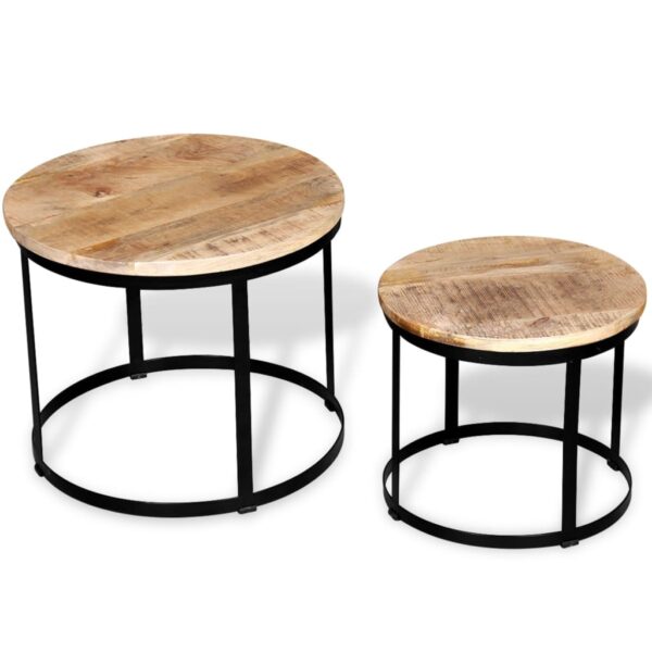 vidaXL Two Piece Coffee Table Set Rough Mango Wood Round 15.7"/19.7" - Image 2