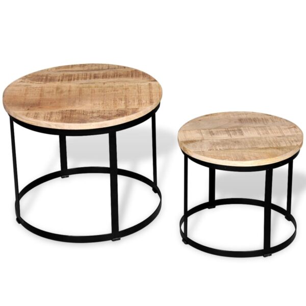 vidaXL Two Piece Coffee Table Set Rough Mango Wood Round 15.7"/19.7" - Image 3