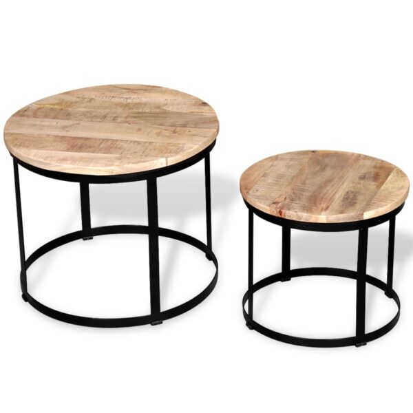 vidaXL Two Piece Coffee Table Set Rough Mango Wood Round 15.7"/19.7" - Image 4