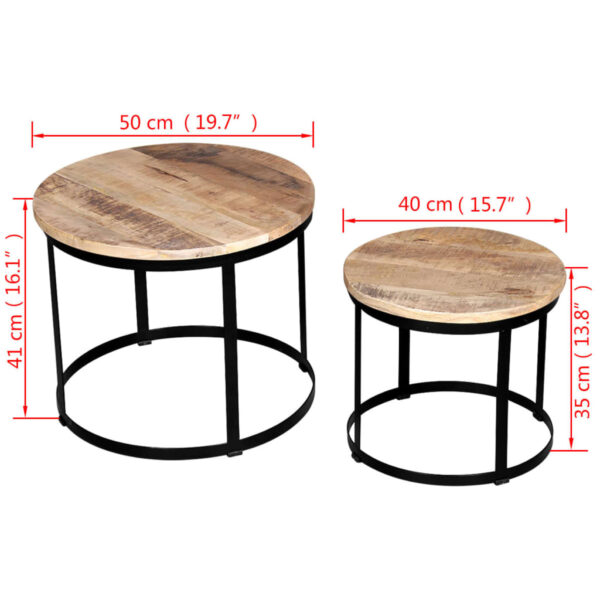 vidaXL Two Piece Coffee Table Set Rough Mango Wood Round 15.7"/19.7" - Image 7