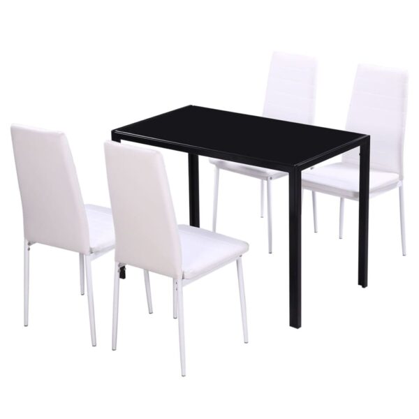 vidaXL Five Piece Dining Table and Chair Set Black and White - Image 2