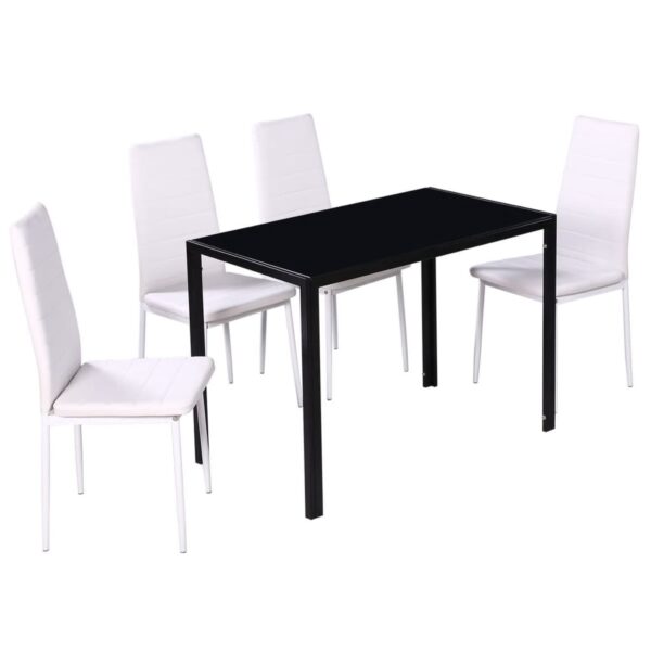 vidaXL Five Piece Dining Table and Chair Set Black and White - Image 3