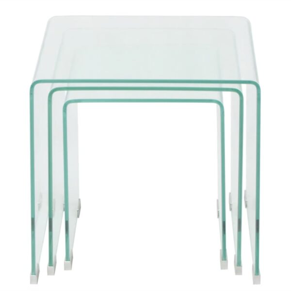 vidaXL Three Piece Nesting Table Set Tempered Glass Clear - Image 2