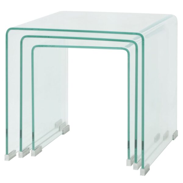 vidaXL Three Piece Nesting Table Set Tempered Glass Clear - Image 3