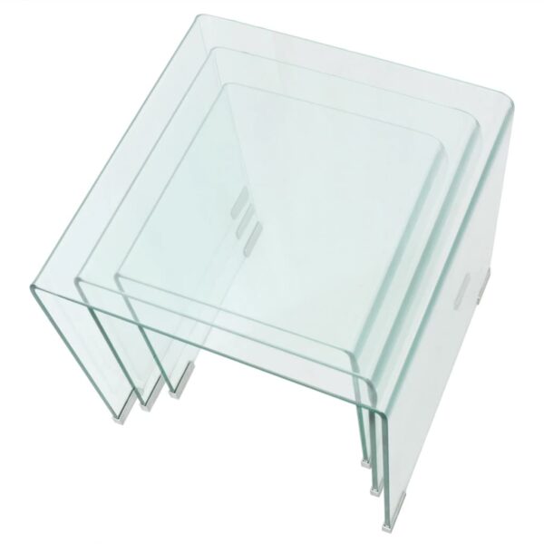 vidaXL Three Piece Nesting Table Set Tempered Glass Clear - Image 4