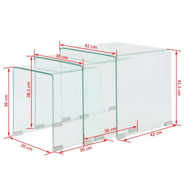 vidaXL Three Piece Nesting Table Set Tempered Glass Clear - Image 7