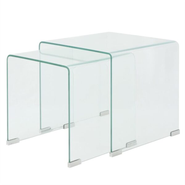 vidaXL Two Piece Nesting Table Set Tempered Glass Clear