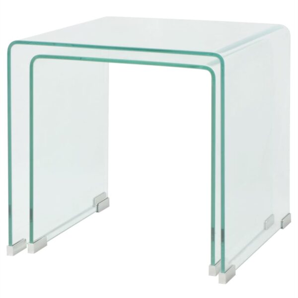 vidaXL Two Piece Nesting Table Set Tempered Glass Clear - Image 3