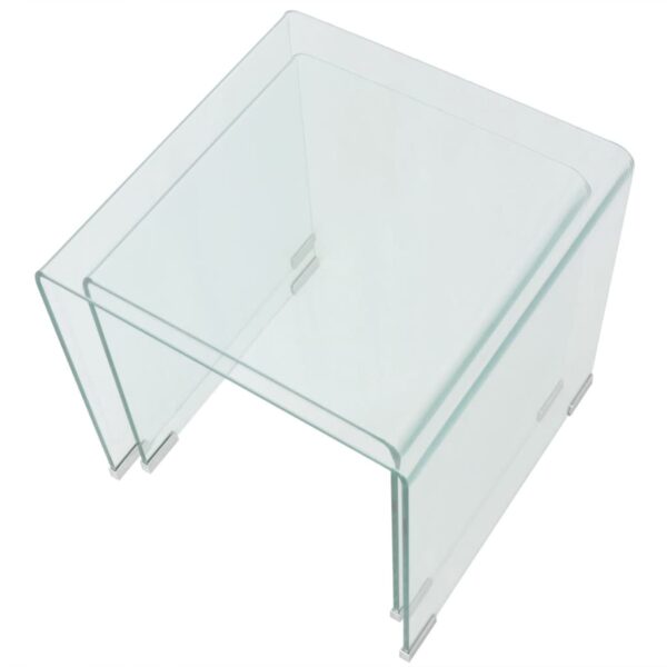 vidaXL Two Piece Nesting Table Set Tempered Glass Clear - Image 4