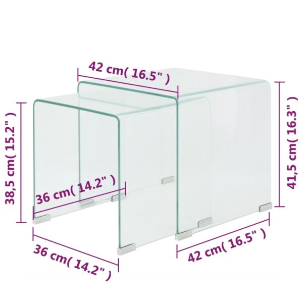 vidaXL Two Piece Nesting Table Set Tempered Glass Clear - Image 6