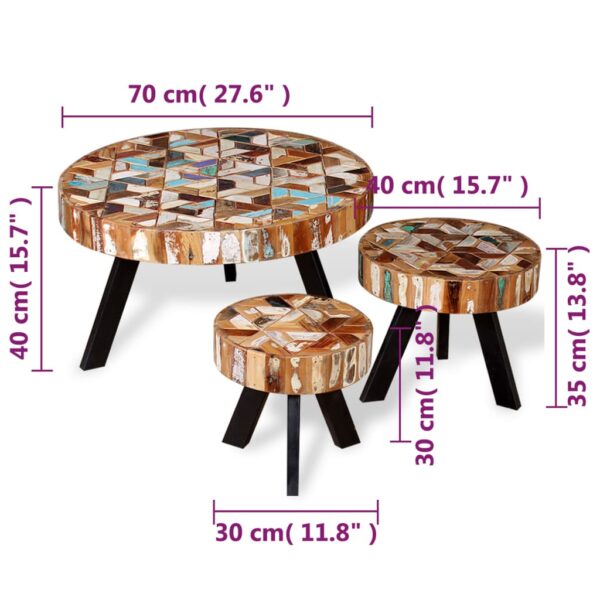 vidaXL Three Piece Coffee Table Set Solid Reclaimed Wood - Image 8