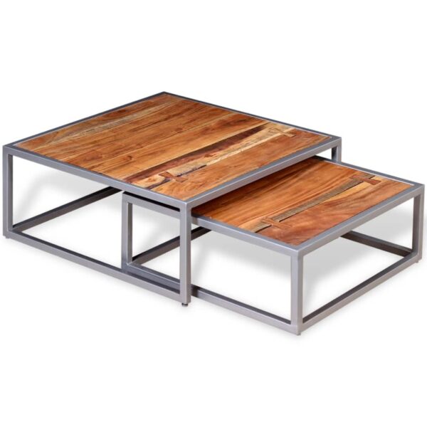 vidaXL Two Piece Coffee Table Set Solid Acacia Wood - Image 4