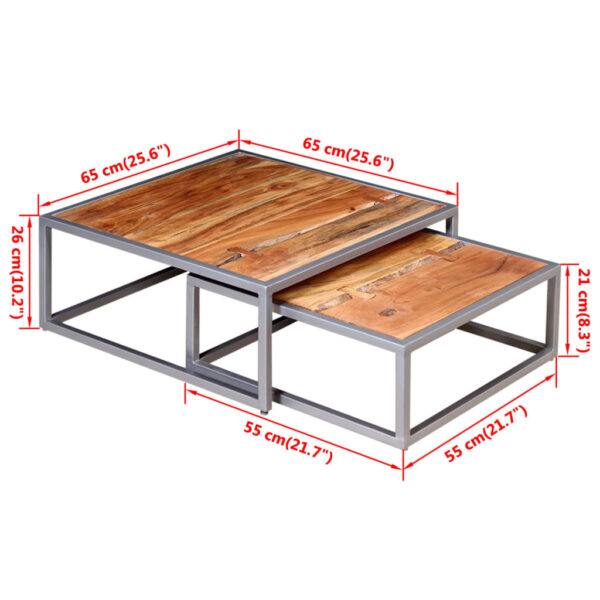 vidaXL Two Piece Coffee Table Set Solid Acacia Wood - Image 9