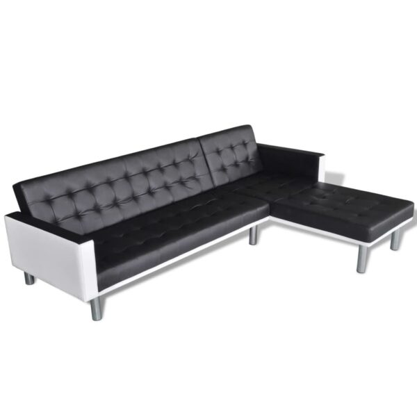 vidaXL L-shaped Sofa Bed Artificial Leather Black and White - Image 2