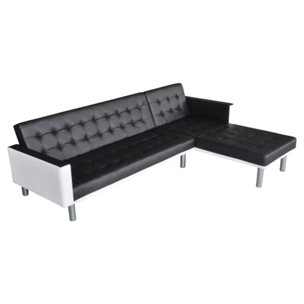 vidaXL L-shaped Sofa Bed Artificial Leather Black and White - Image 3