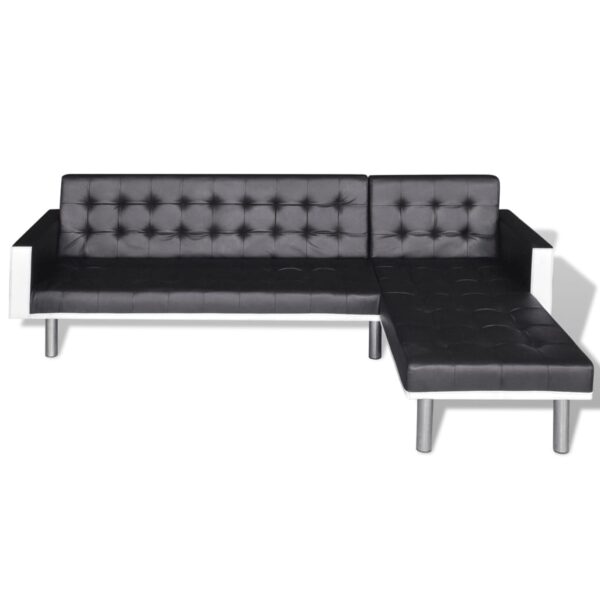 vidaXL L-shaped Sofa Bed Artificial Leather Black and White - Image 5