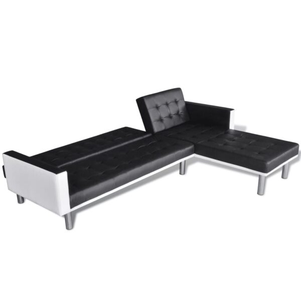 vidaXL L-shaped Sofa Bed Artificial Leather Black and White - Image 6