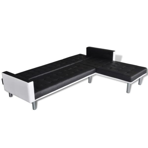 vidaXL L-shaped Sofa Bed Artificial Leather Black and White - Image 7