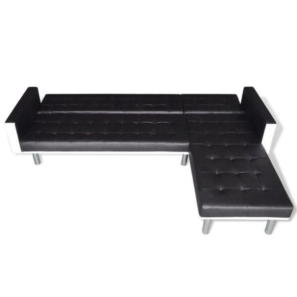 vidaXL L-shaped Sofa Bed Artificial Leather Black and White - Image 8