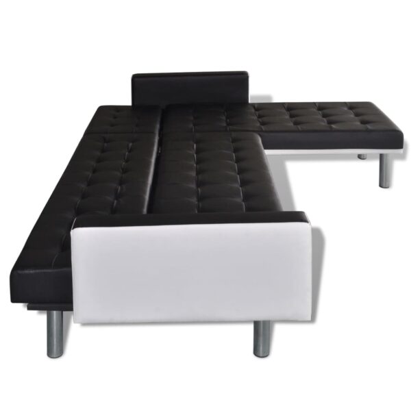 vidaXL L-shaped Sofa Bed Artificial Leather Black and White - Image 9