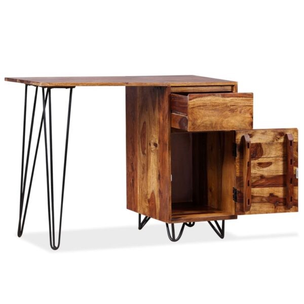 vidaXL Writing Desk with 1 Drawer and 1 Cabinet Solid Sheesham Wood - Image 2