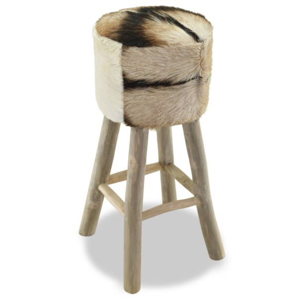 vidaXL Bar Stool Real Leather and Solid Teak Wood - Image 2