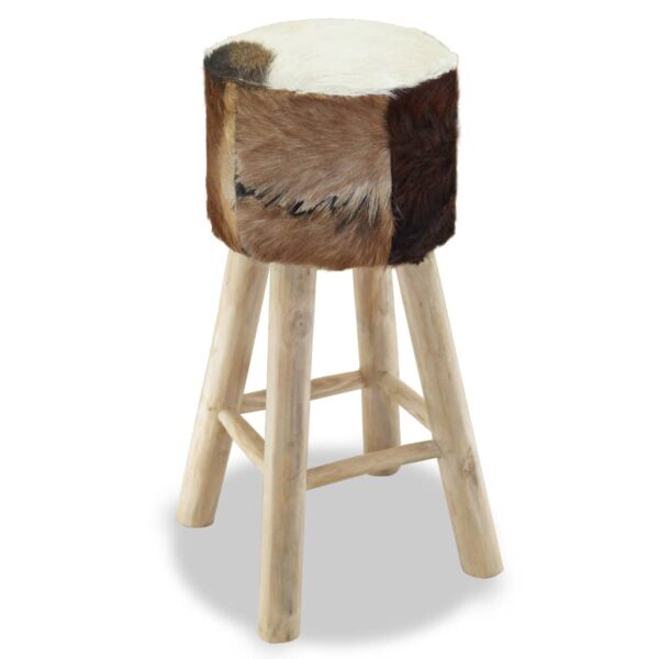 vidaXL Bar Stool Real Leather and Solid Teak Wood - Image 3