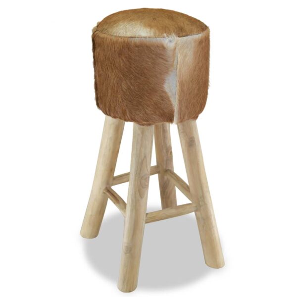 vidaXL Bar Stool Real Leather and Solid Teak Wood - Image 4