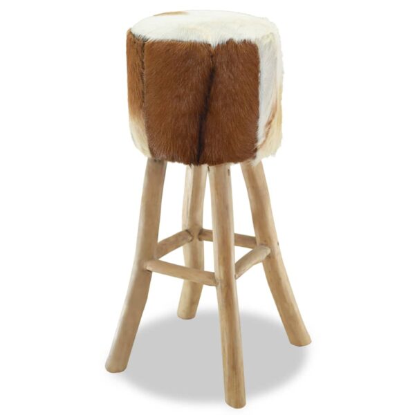 vidaXL Bar Stool Real Leather and Solid Teak Wood - Image 5