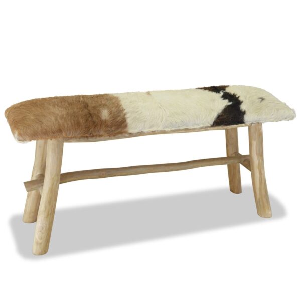 vidaXL Bench Real Leather Teak - Image 2