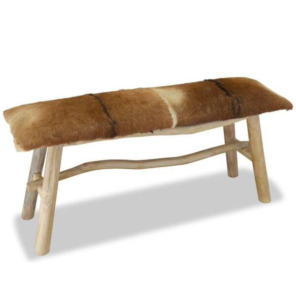 vidaXL Bench Real Leather Teak - Image 3