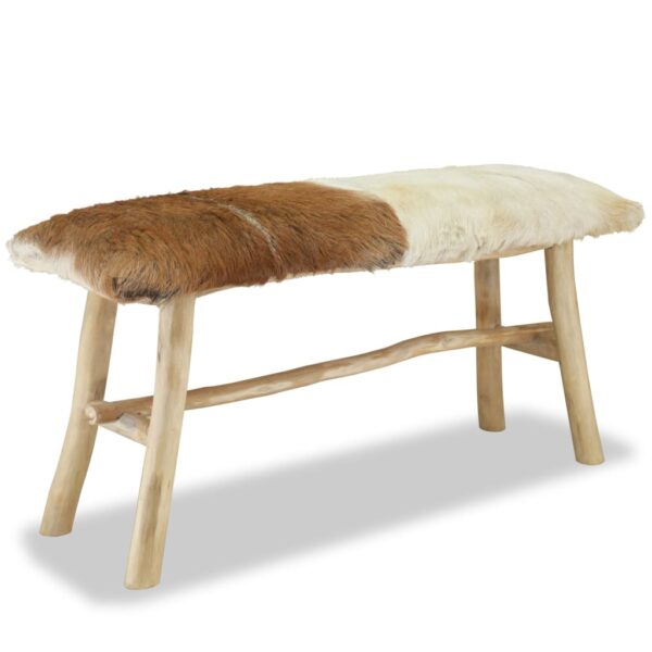 vidaXL Bench Real Leather Teak - Image 4