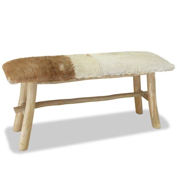 vidaXL Bench Real Leather Teak - Image 5