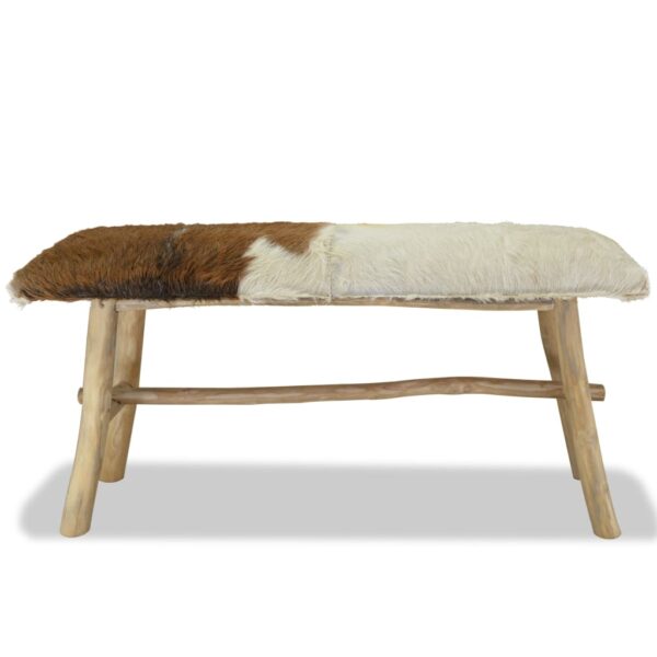 vidaXL Bench Real Leather Teak - Image 6