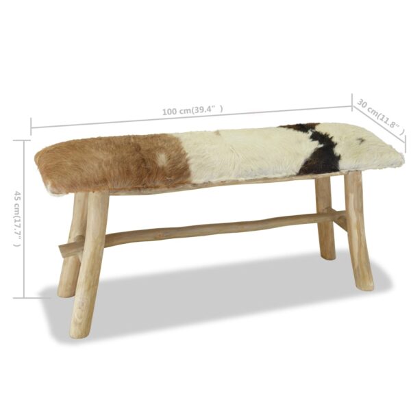 vidaXL Bench Real Leather Teak - Image 8