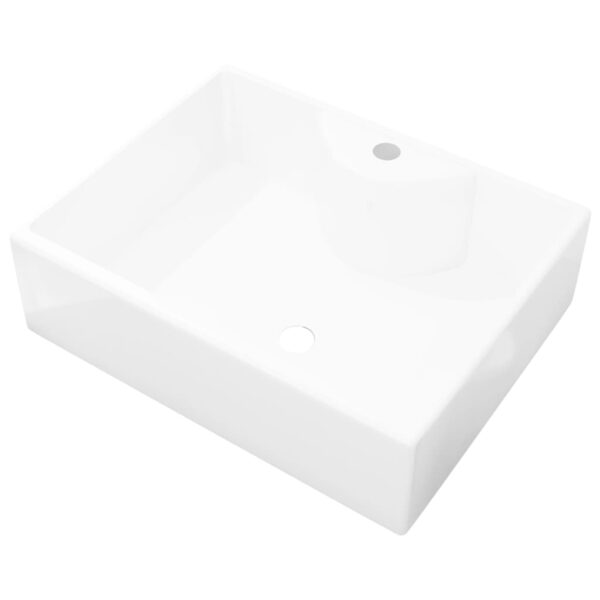 vidaXL Ceramic Bathroom Sink Basin with Faucet Hole White Square - Image 2