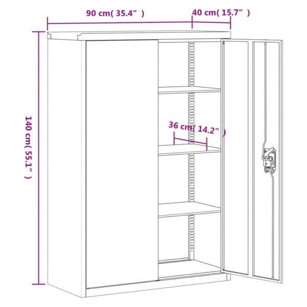 vidaXL Office Cabinet 35.4"x15.7"x55.1" Steel Gray - Image 10