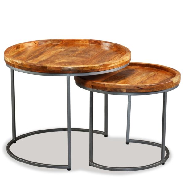 vidaXL Side Table Set 2 Pieces Solid Mango Wood - Image 3