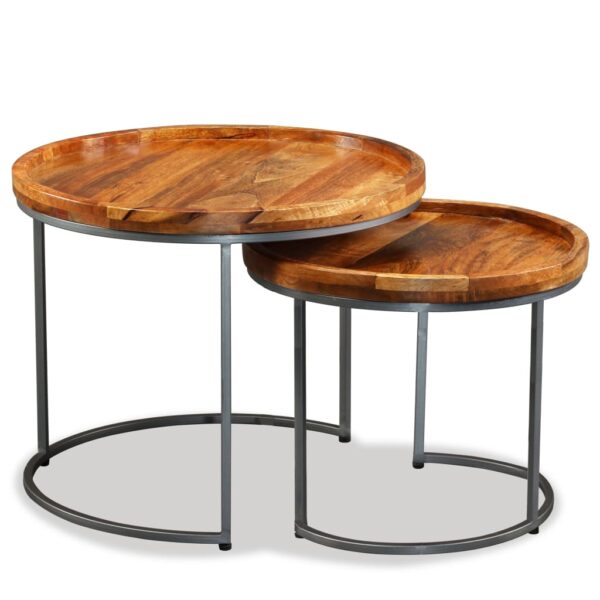 vidaXL Side Table Set 2 Pieces Solid Mango Wood - Image 4