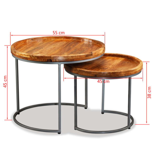 vidaXL Side Table Set 2 Pieces Solid Mango Wood - Image 9