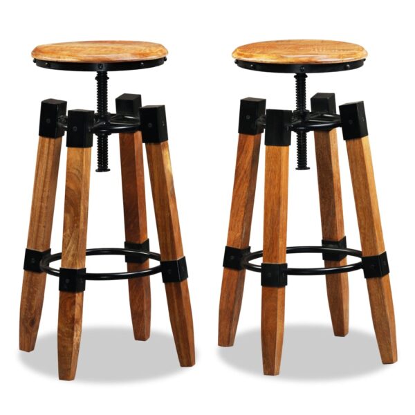 vidaXL Bar Stools 2 pcs Solid Mango Wood - Image 3