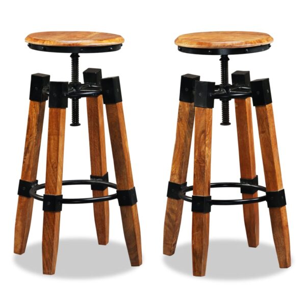 vidaXL Bar Stools 2 pcs Solid Mango Wood - Image 6