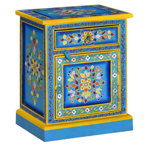 vidaXL Bedside Cabinet Solid Mango Wood Turquoise Hand Painted