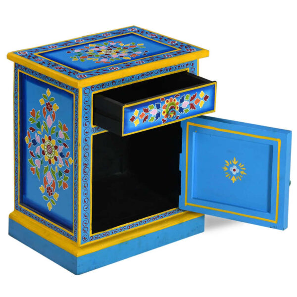 vidaXL Bedside Cabinet Solid Mango Wood Turquoise Hand Painted - Image 2