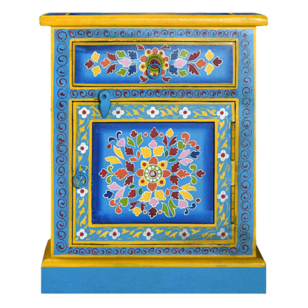 vidaXL Bedside Cabinet Solid Mango Wood Turquoise Hand Painted - Image 3