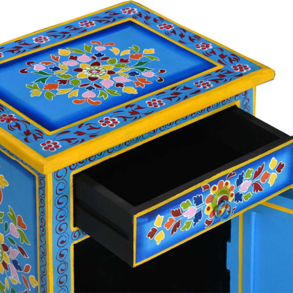 vidaXL Bedside Cabinet Solid Mango Wood Turquoise Hand Painted - Image 4