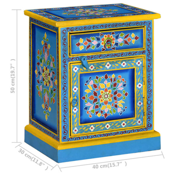 vidaXL Bedside Cabinet Solid Mango Wood Turquoise Hand Painted - Image 9