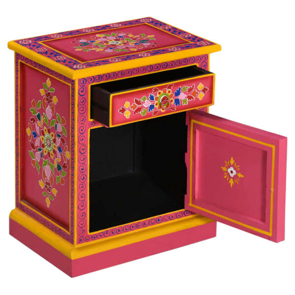 vidaXL Bedside Cabinet Solid Mango Wood Pink Hand Painted - Image 2